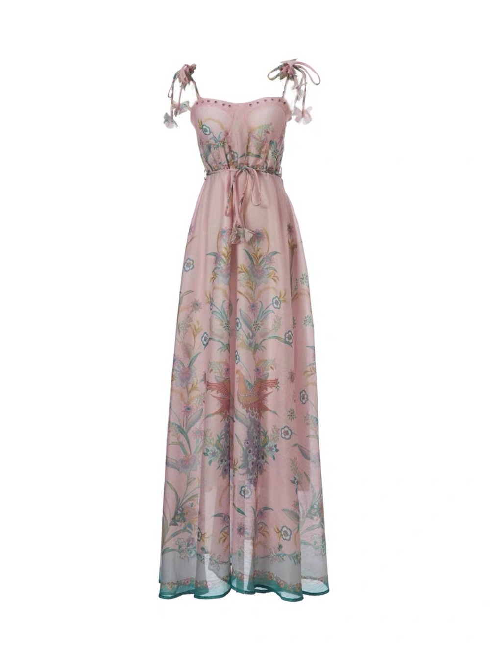 Designer-style Floral Tie-Shoulder Maxi Dress
